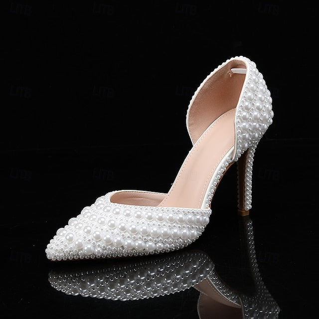 – Pearl Women's and Heels Set Clutch Stiletto White Bag