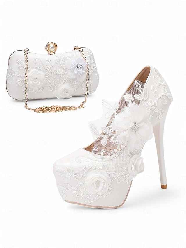 White Lace Wedding with Shoes Floral Embellishments