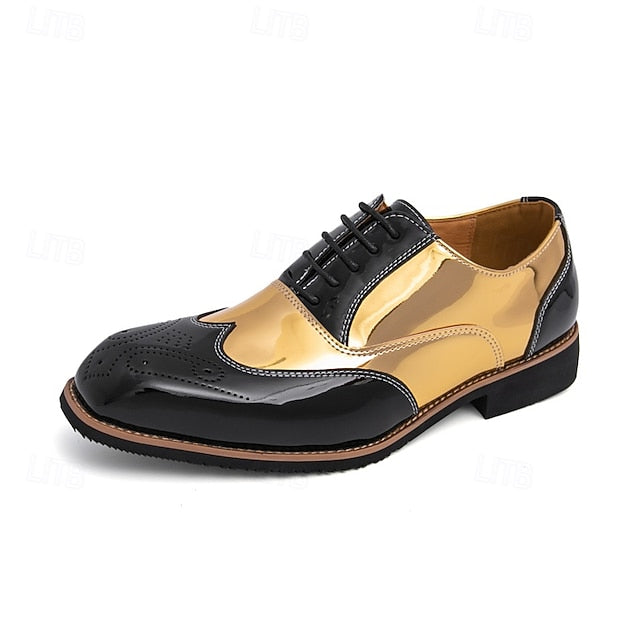 and with Shoes Oxford Men's Gold Leather Black Patent