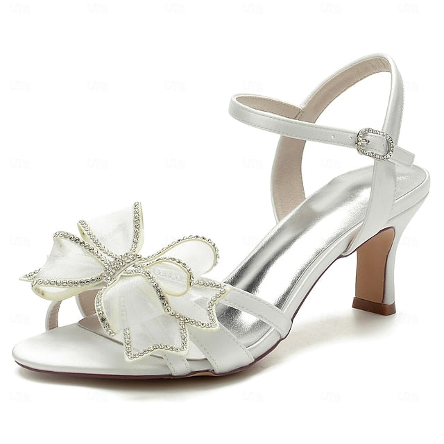 Bow Rhinestone Luxury Heel Bridal Kitten with – Sandals Detail