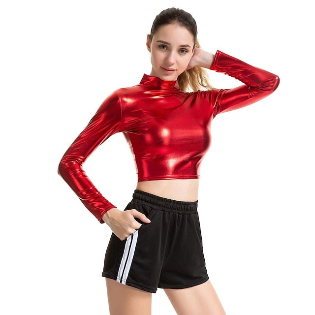 Metallic 1980s Shiny Latex Patent Crop Top PU Leather Fancy