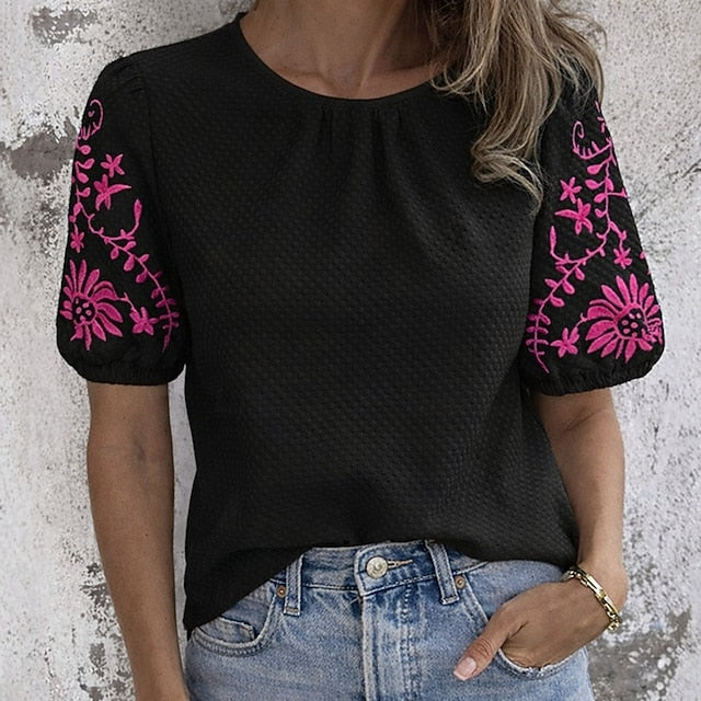 Women's T Shirt Embroidered Polka Dots Vintage Stylish