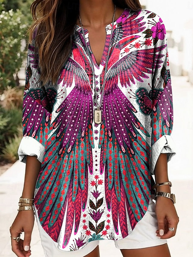 Women's Blouse Linen Like Breathable Lightweight Tunic V