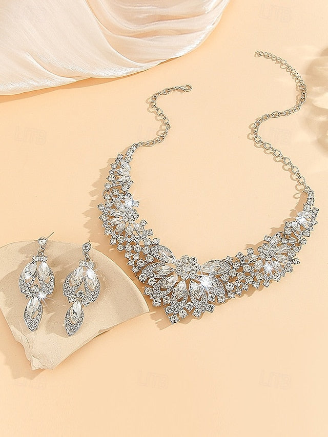 Elegant Set – Jewelry Statement Necklace Crystal Green