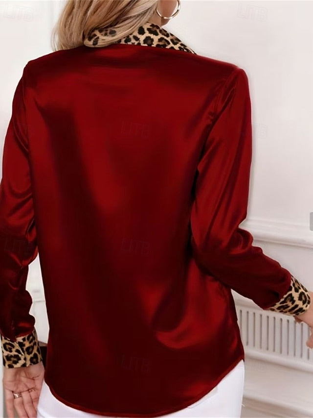 Women's Shirt Elegant Satin Top Blouse Ruched Patchwork