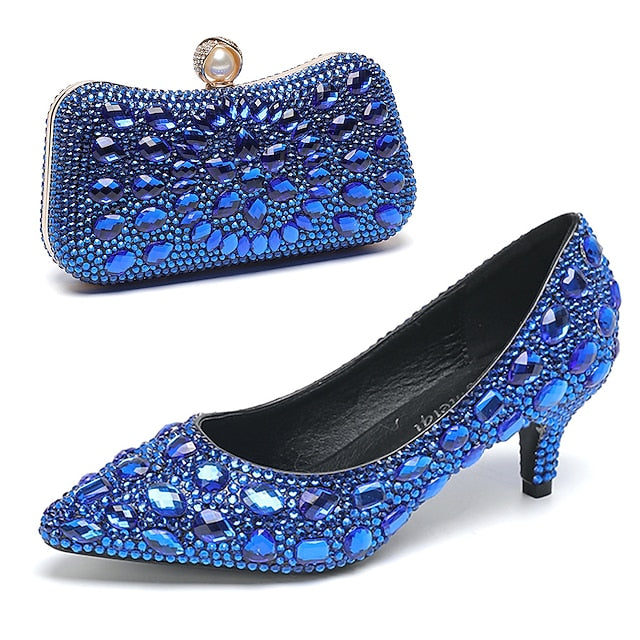 Crystal-Embellished Heel Kitten Shoes Matching and Women's