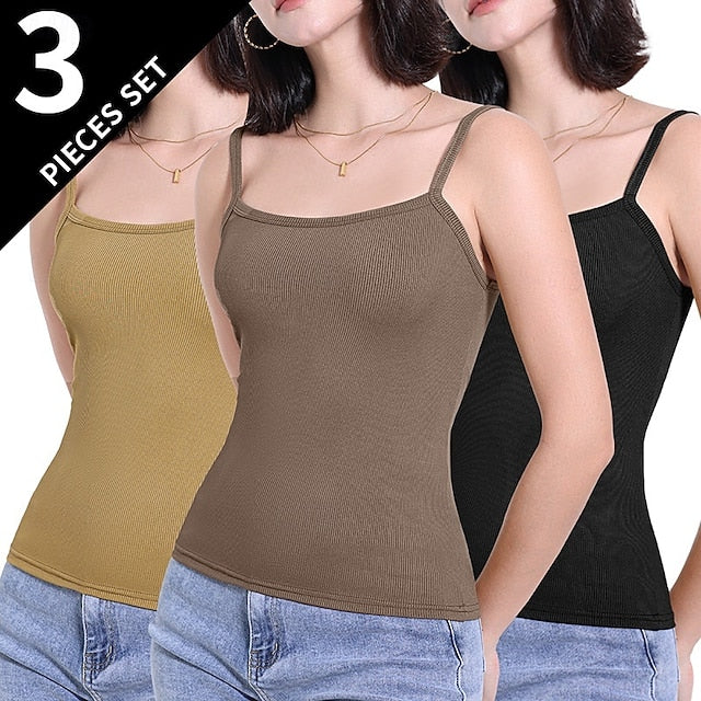 Multi Packs 3pcs Women's Square Neck Sleeveless