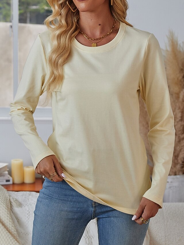 Women's 100% Cotton T shirt Solid Color Tee Daily Weekend