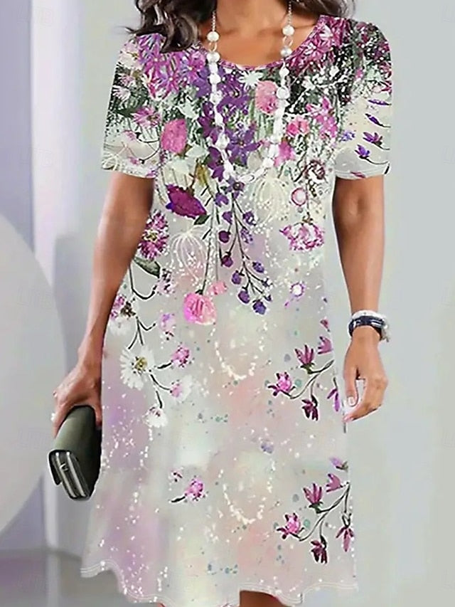 Women's Elegant Party Evening Midi Dress Crew Neck Short
