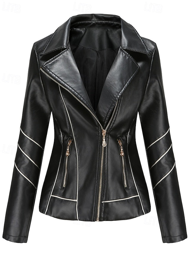 Leather Women's Pocket Jacket Faux Comfortable Zipper