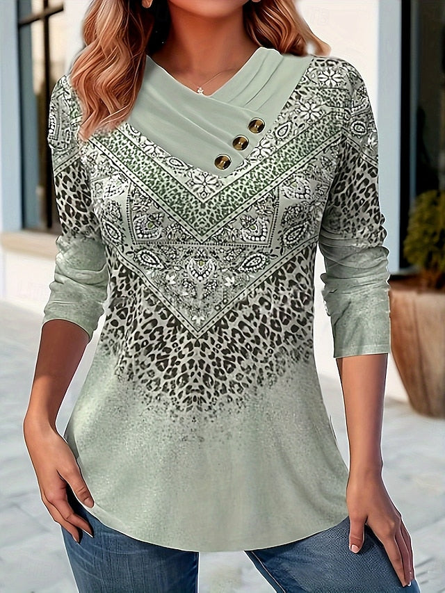 Women's T Shirt Buttons Print Asymmetrical Graphic Paisley