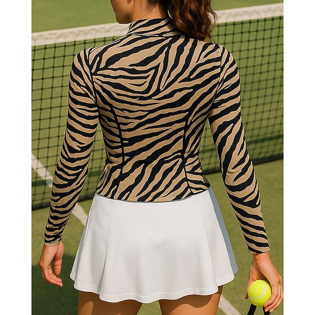 Women's Zebra Tennis Top Long Sleeve Zipper Printing