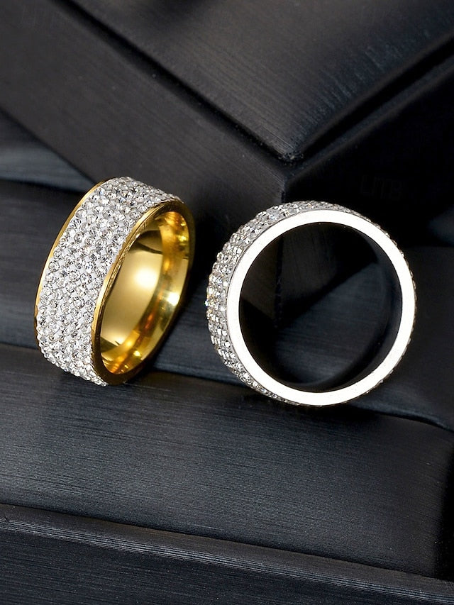 with Full Band Rings Rhinestone Wide Men's Pave