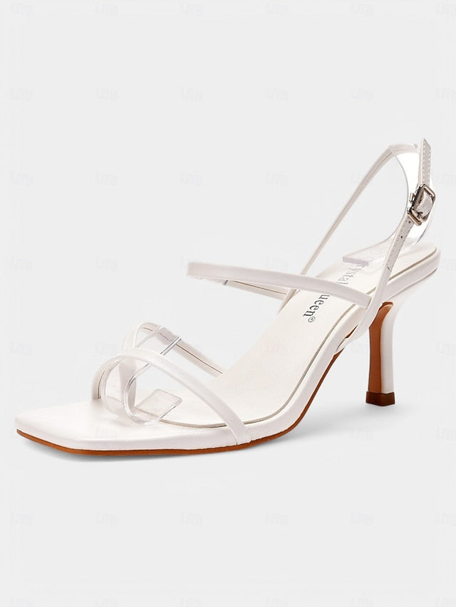 Toe Heel Sandals Women Nude Strappy Square Minimalist High - for