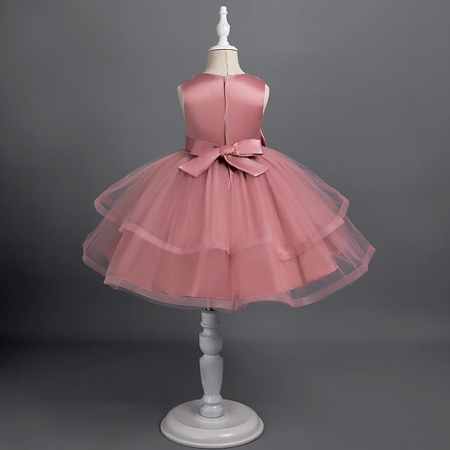 Dress Sleeveless Girls' Solid Color Party Toddler