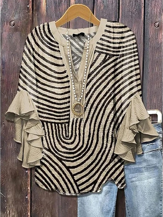 Women's Blouse V Neck Graphic Geometric Striped Elegant