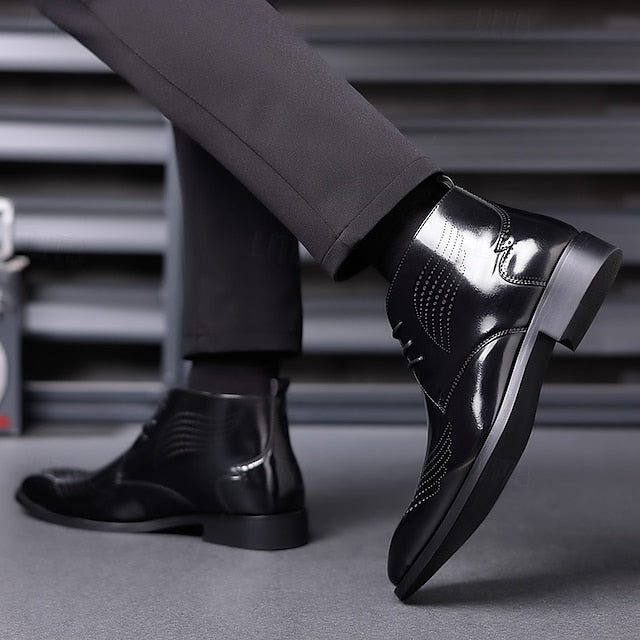 Brogue Burgundy Glossy Wingtip Ankle Faux Men's Leather