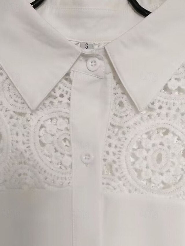Women's Blouse Eyelet top Lace Tops Hollow Out Buttons