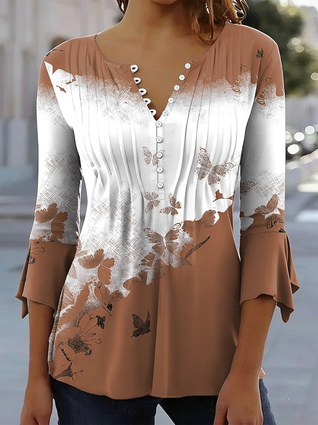 Women's T-Shirt  Ombre Graphic Butterfly Elegant 3/4 Length