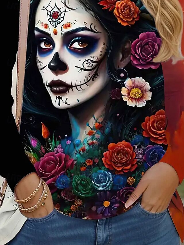 Women's T Shirt Skulls Graphic Fashion Casual Long Sleeve