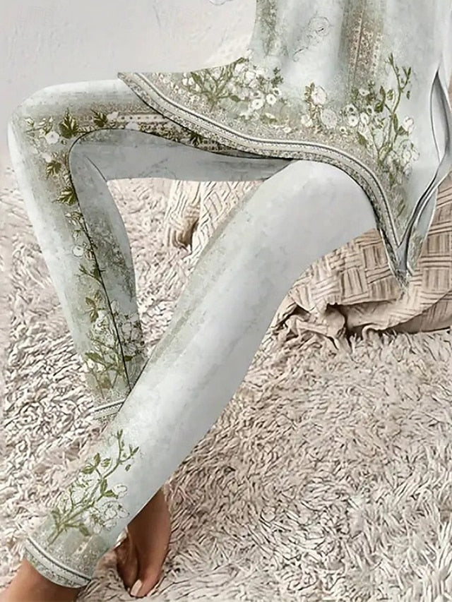 Women's Pajamas Fashion Basic Comfort Flower Shirt Pant