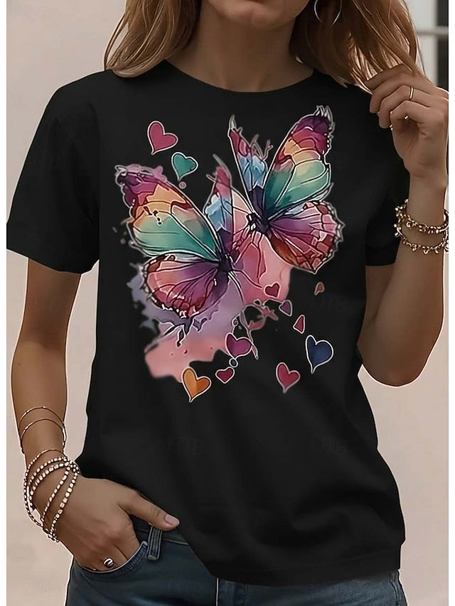 Women's T Shirt Print Graphic Animal Butterfly Vintage