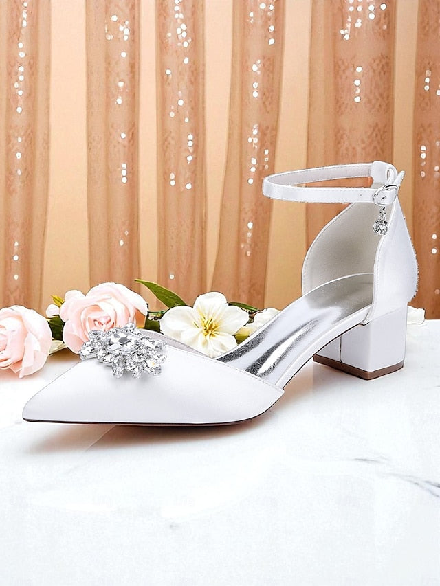 Heel Block Women's Shoes Burgundy with Satin Wedding