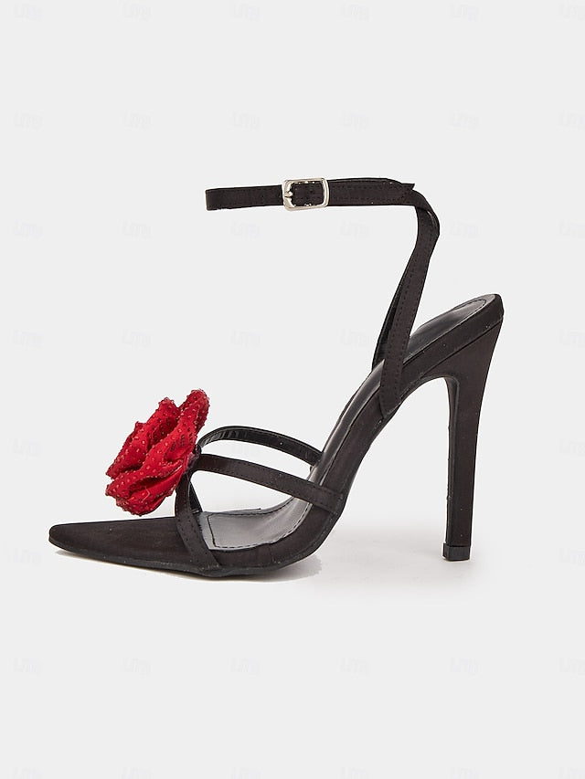 - with Sandals Floral Black High Red Heel Chic Embellishments