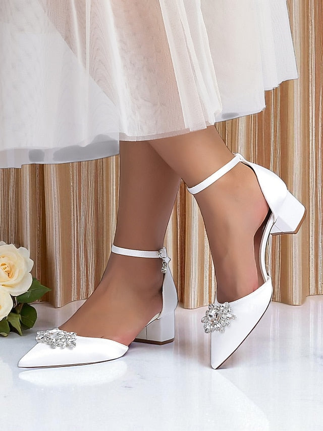 Heel Block Women's Shoes Burgundy with Satin Wedding