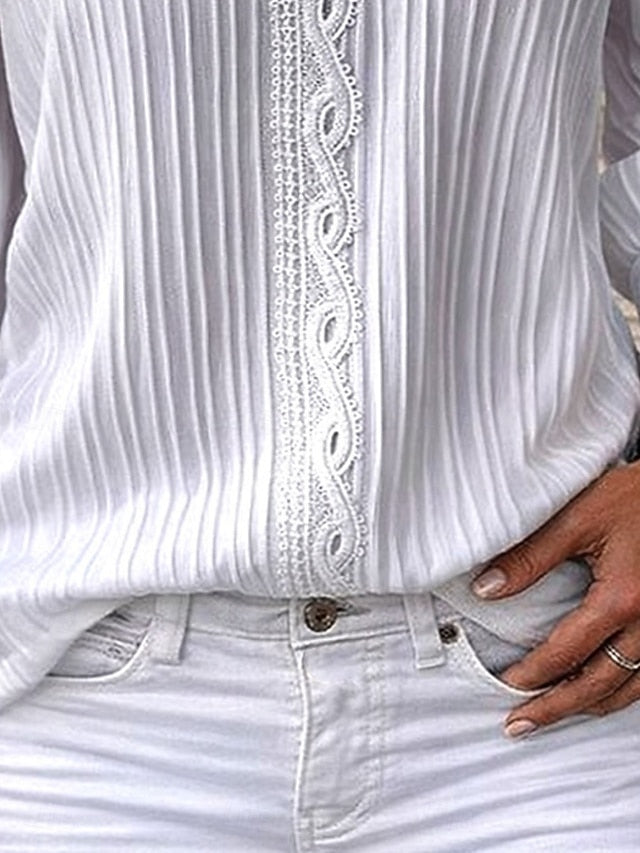 Women's Lace Shirt Blouse Lace Patchwork Solid Color
