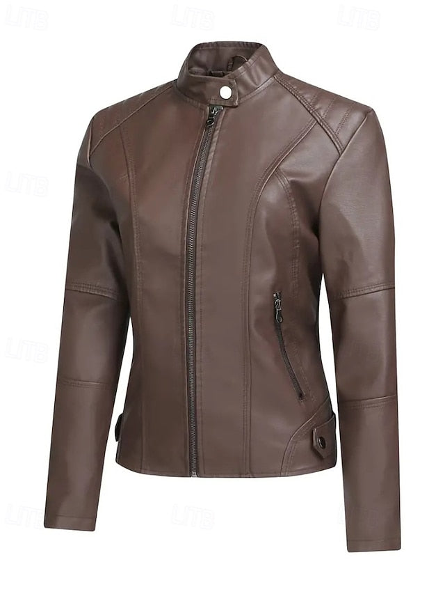 Jacket Comfortable Leather Pocket Women's Zipper Faux