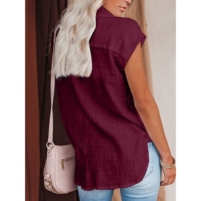 Women's Shirt Button Down Blouse Solid Color Plain Basic