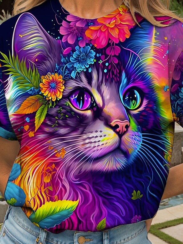 Women's T Shirt Print Floral Graphic Animal Vintage Stylish