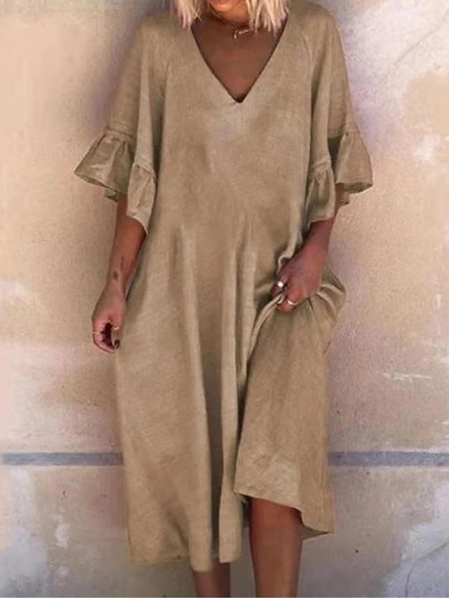 Women's Blue Pink Navy Blue Summer Spring Midi Dress Cotton