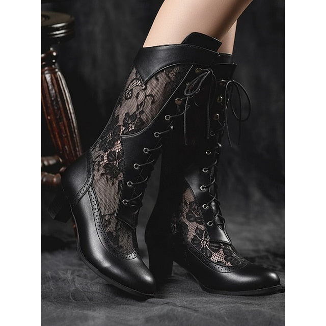 Women's Boots Lace Lace-Up Victorian-Style White with