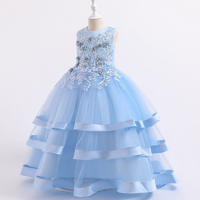Sleeveless Kids Colored Wedding Party Girls' Dress Solid