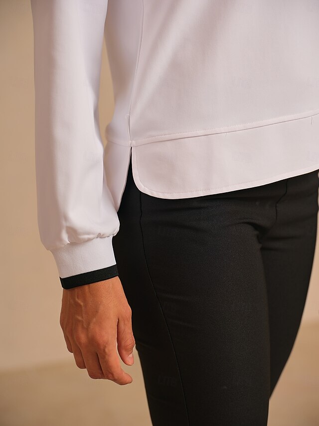 Women's Golf Polo Shirt Button Up Polo Black White Long
