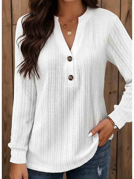 Women's T Shirt Tee Top Buttons Solid Color Elegant Fashion