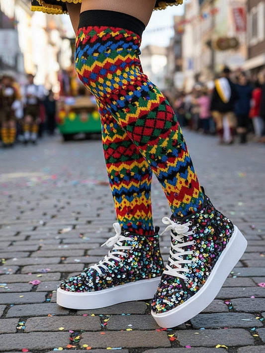Women's Mardi Gras Black Colorful Sequin High-Top Sneakers