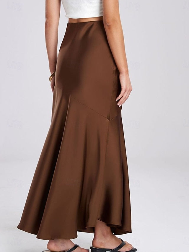 Women's Satin Skirts Elegant Vintage Fashion Casual Maxi