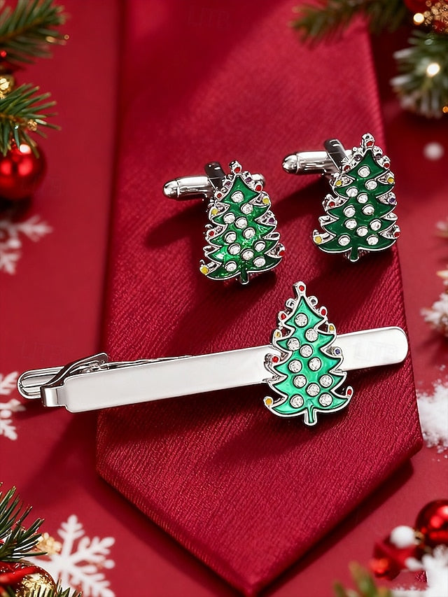 - Tie Men's Christmas and Clip Festive Tree Cufflinks Set