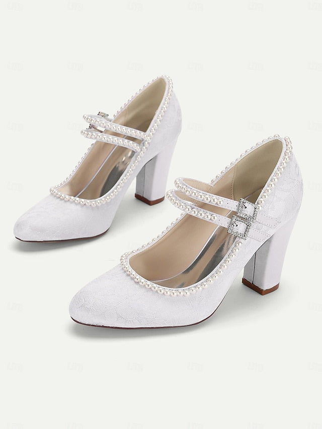 Jane Lace Women's - Heels Purple Embellished Pearl Mary