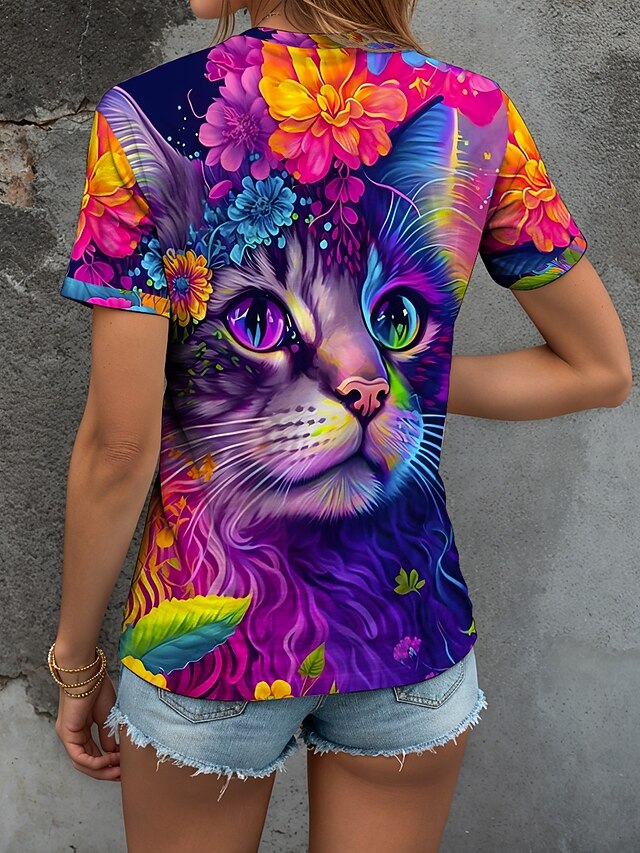 Women's T Shirt Print Floral Graphic Animal Vintage Stylish