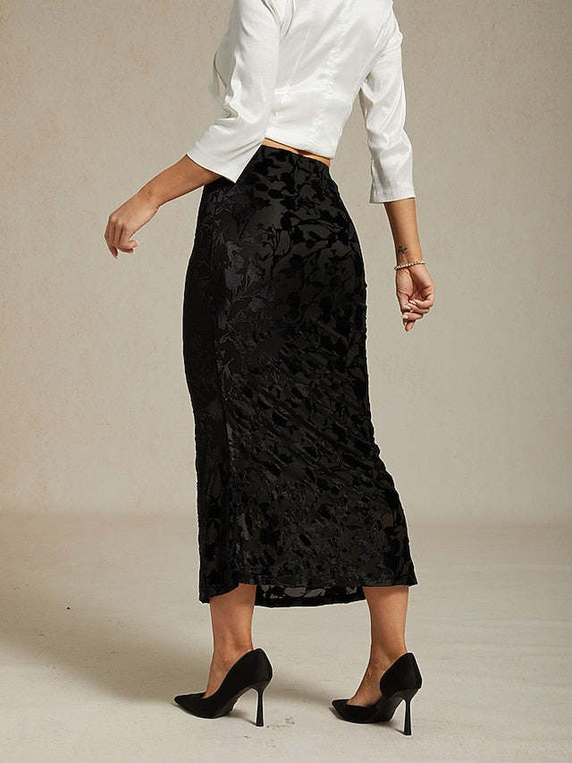 Women's Elegant Vintage Maxi High Waist Skirts Stretchy