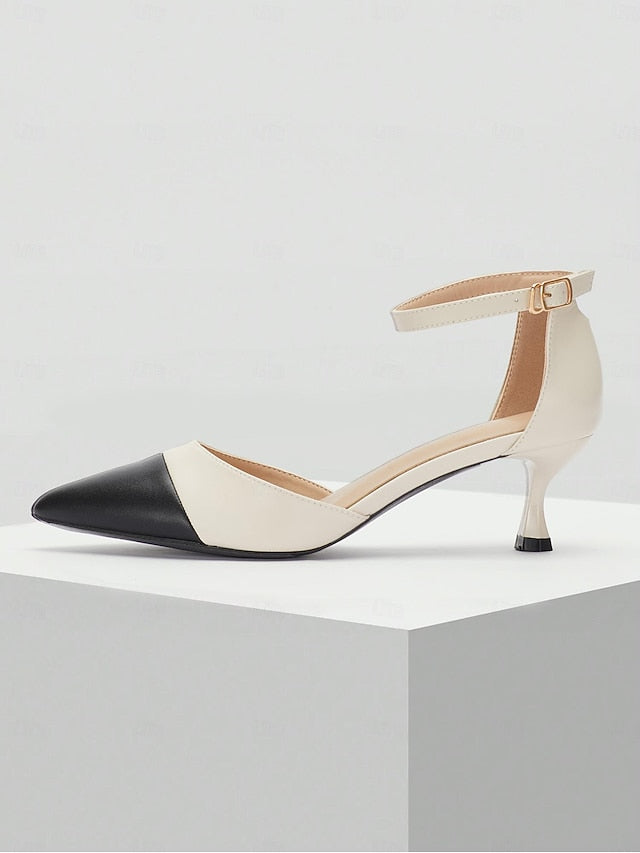 Kitten Ankle Pointed Stylish Toe Women's Heel Two-Tone