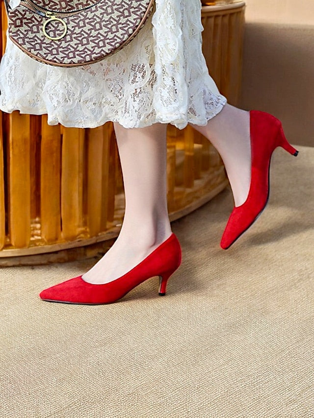 Women's Pointed-Toe Kitten Green Suede Pumps Emerald with