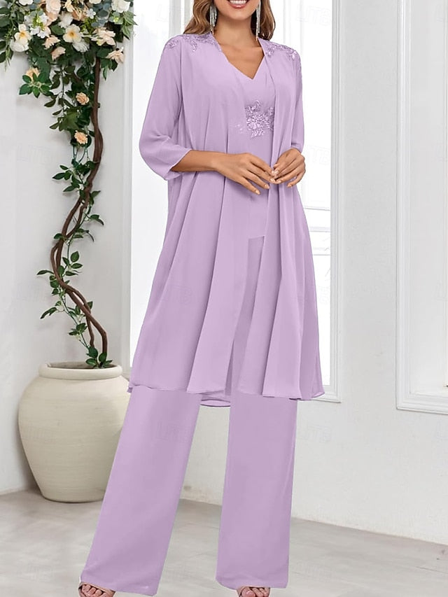 3 Mother Simple Piece Dress Bride of V Guest the Wedding Elegant