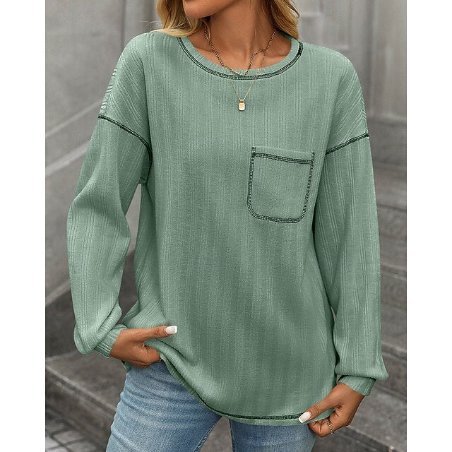 Women's Pullover Sweatshirt Casual Tops with Pockets Long