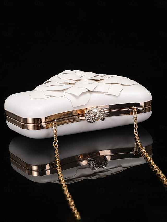 Matching Floral-Embellished with White Bridal Clutch Shoes –