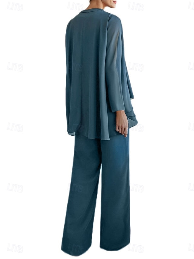 Elegant Mother Dress 3 Bride the Pantsuit Neck Piece of Crew